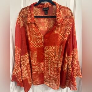Lane Bryant Plus Size 26/28 Orange Abstract Print Top